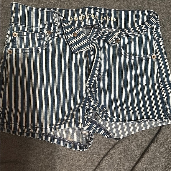 American Eagle Outfitters Pants - American Eagle Striped Denim Shorts - Blue and White